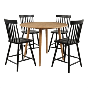 Pemberly Row 5-Piece Round Counter Dining Set in Light Ash Brown/Black