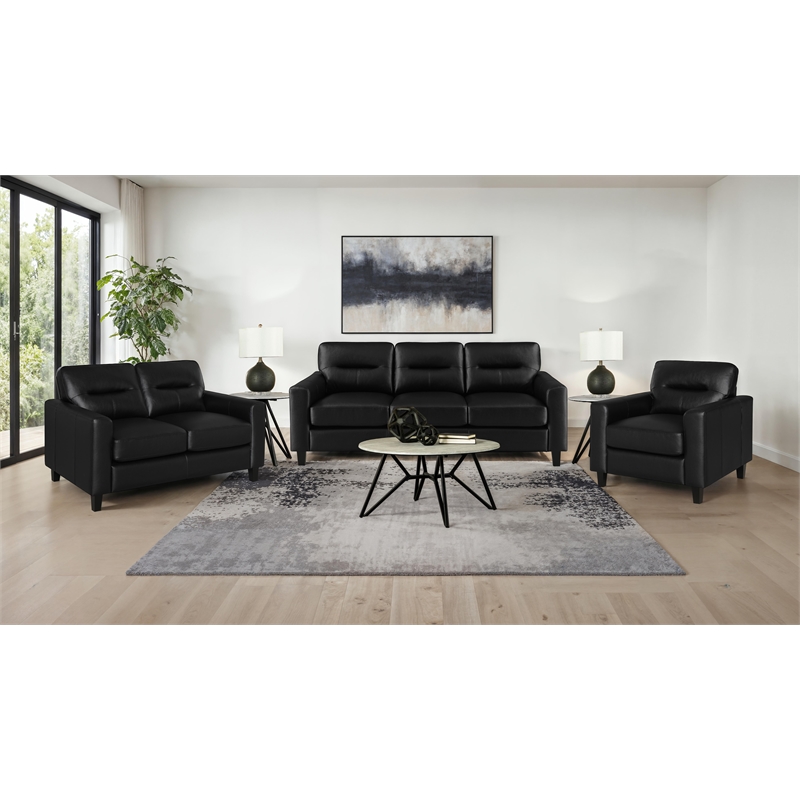 Pemberly Row 3-piece Faux Leather Upholstered Sofa Set in Black