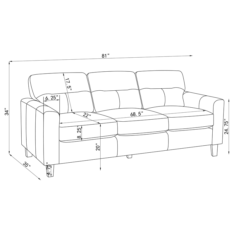 Pemberly Row 3-piece Faux Leather Upholstered Sofa Set in Black