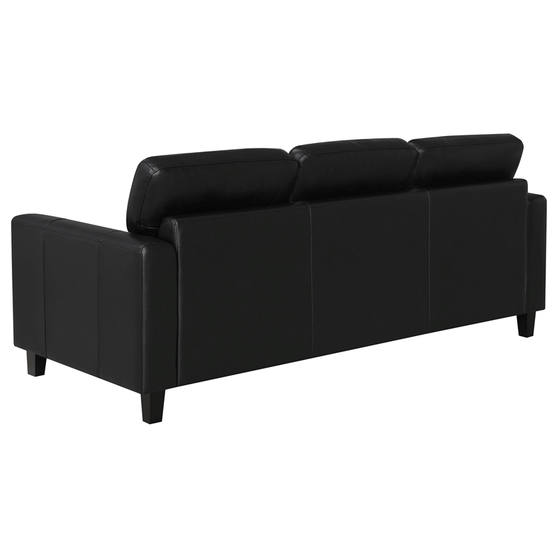 Pemberly Row 3-piece Faux Leather Upholstered Sofa Set in Black