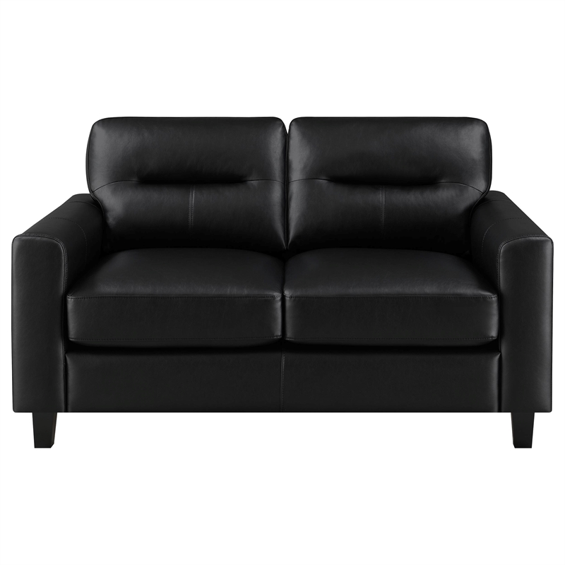 Pemberly Row 3-piece Faux Leather Upholstered Sofa Set in Black