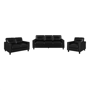 Pemberly Row 3-piece Faux Leather Upholstered Sofa Set in Black