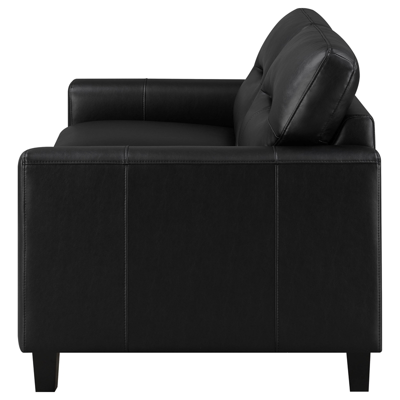 Pemberly Row Faux Leather Upholstered Track Arm Loveseat in Black
