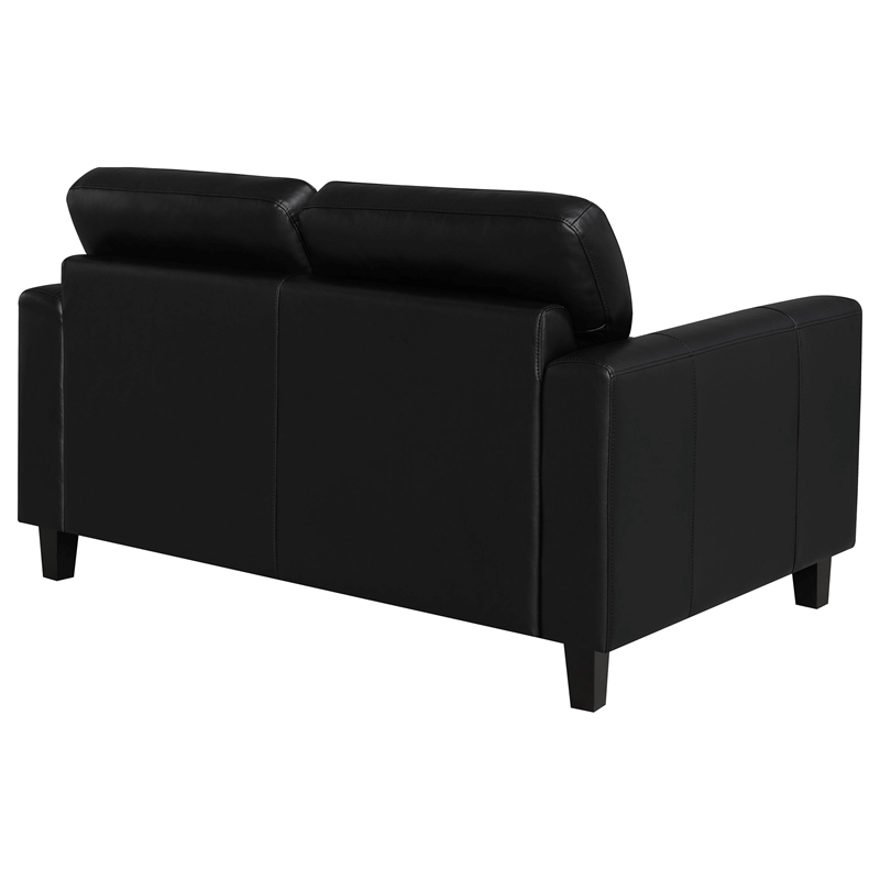 Pemberly Row Faux Leather Upholstered Track Arm Loveseat in Black