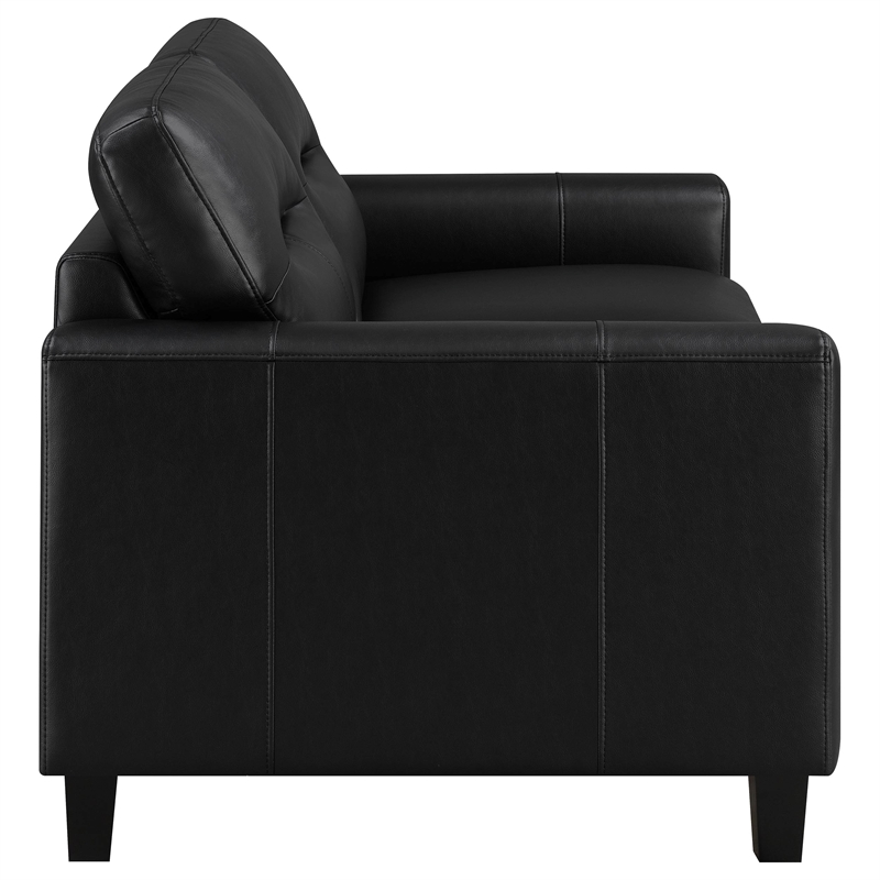 Pemberly Row Faux Leather Upholstered Track Arm Loveseat in Black