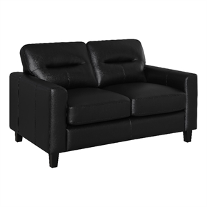 Pemberly Row Faux Leather Upholstered Track Arm Loveseat in Black