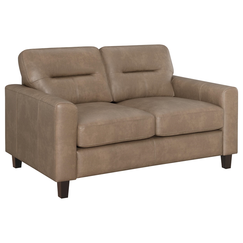 Pemberly Row 2-piece Faux Leather Upholstered Sofa Set in Brown