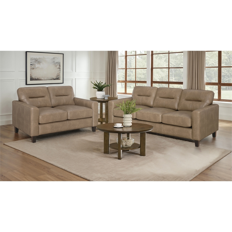 Pemberly Row 2-piece Faux Leather Upholstered Sofa Set in Brown
