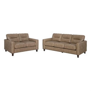 Pemberly Row 2-piece Faux Leather Upholstered Sofa Set in Brown