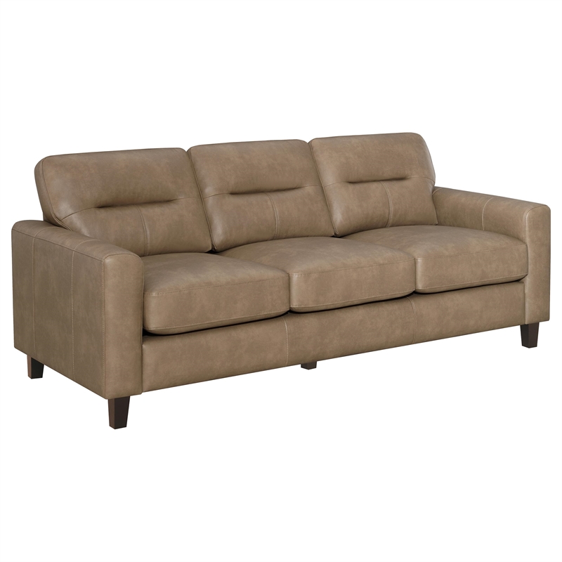 Pemberly Row 3-piece Faux Leather Upholstered Sofa Set in Brown