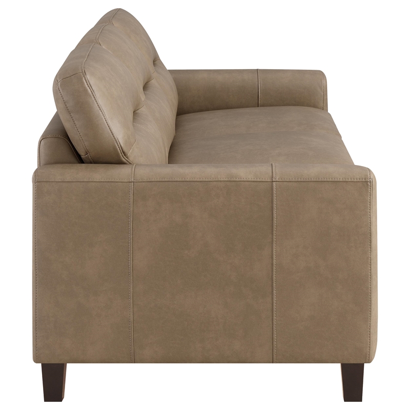 Pemberly Row 3-piece Faux Leather Upholstered Sofa Set in Brown