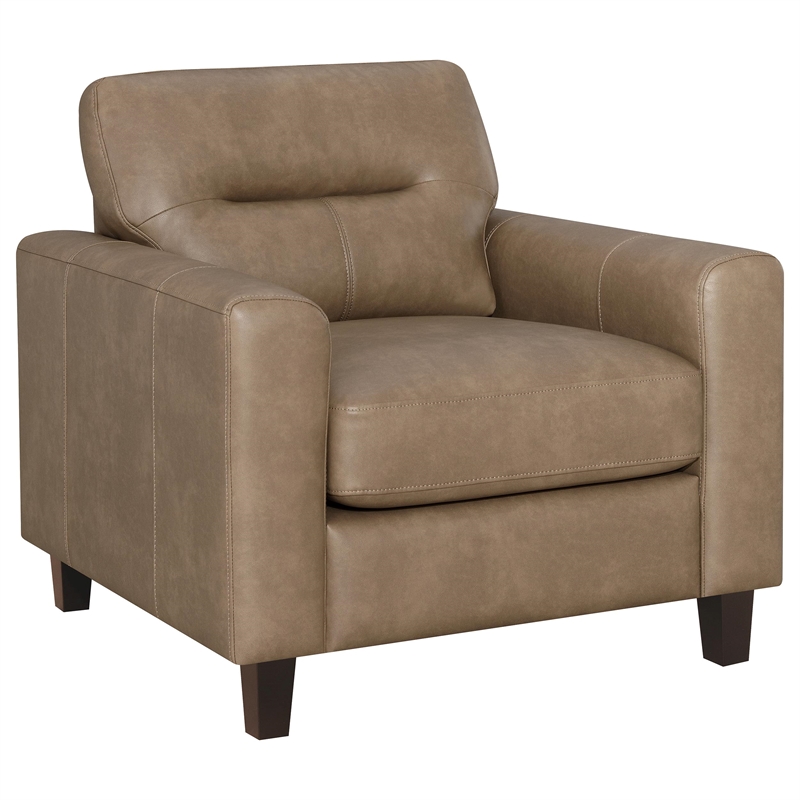 Pemberly Row 3-piece Faux Leather Upholstered Sofa Set in Brown