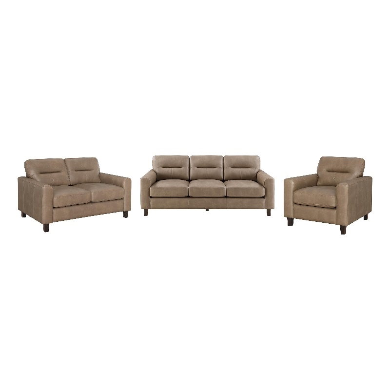 Pemberly Row 3-piece Faux Leather Upholstered Sofa Set in Brown