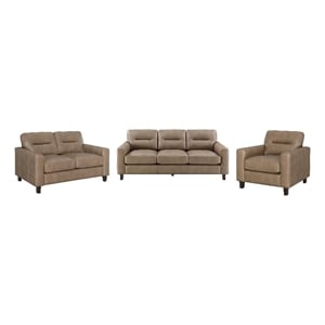 Pemberly Row 3-piece Faux Leather Upholstered Sofa Set in Brown