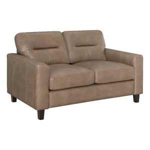 Pemberly Row Faux Leather Upholstered Track Arm Loveseat in Brown