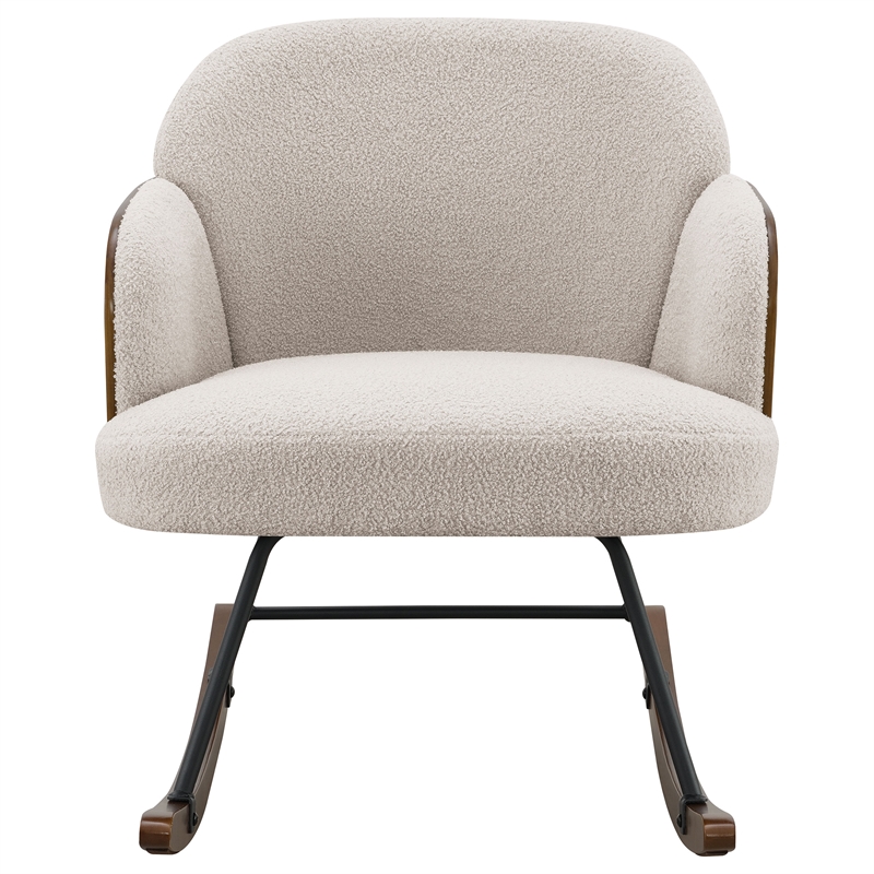 Pemberly Row Boucle Upholstered Mid Back Rocking Chair in Beige