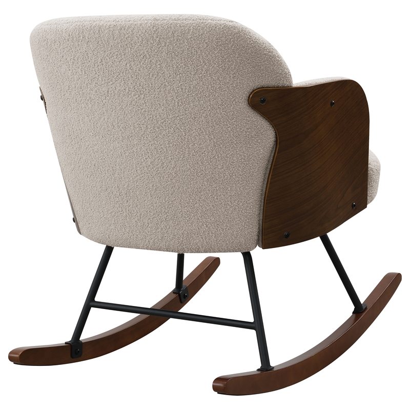 Pemberly Row Boucle Upholstered Mid Back Rocking Chair in Beige