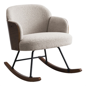 Pemberly Row Boucle Upholstered Mid Back Rocking Chair in Beige