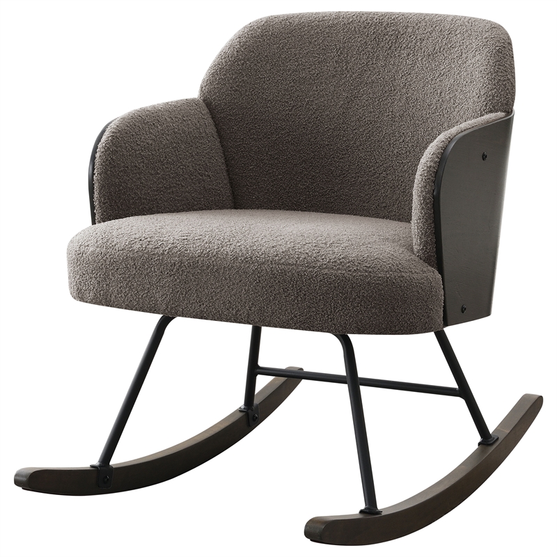 Pemberly Row Boucle Upholstered Mid Back Rocking Chair in Taupe