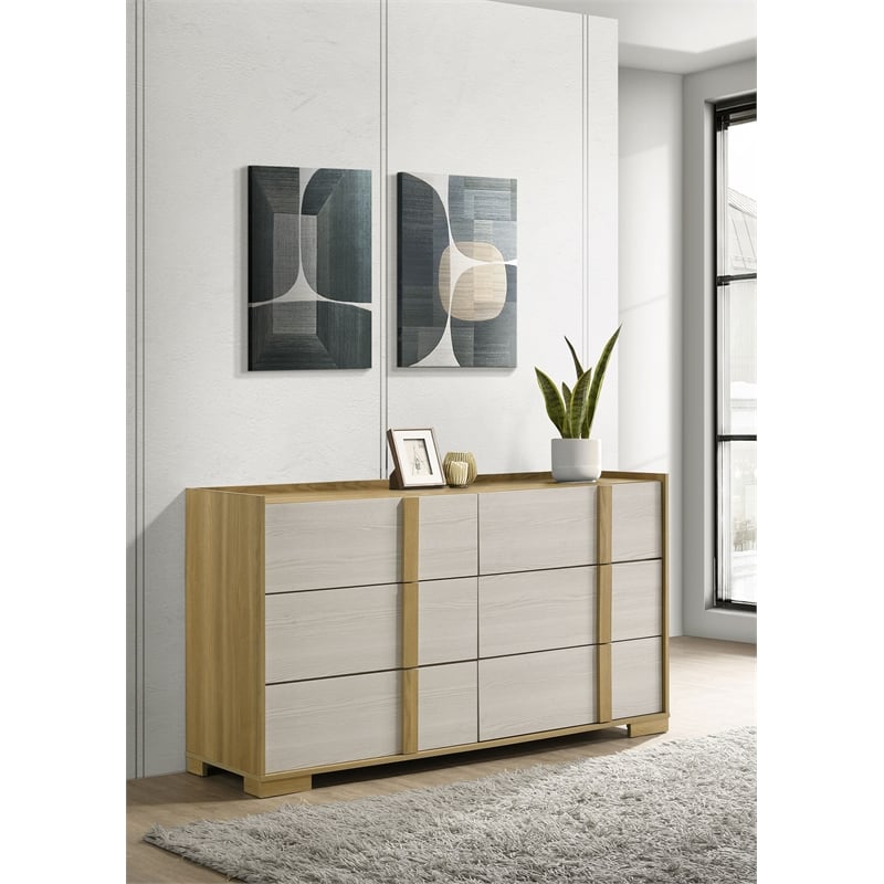 Pemberly Row 6-drawer Melamine Dresser with Metal Glides in Natural