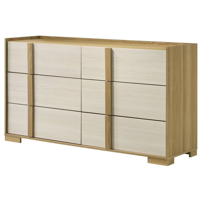 Pemberly Row 6-drawer Melamine Dresser with Metal Glides in Natural