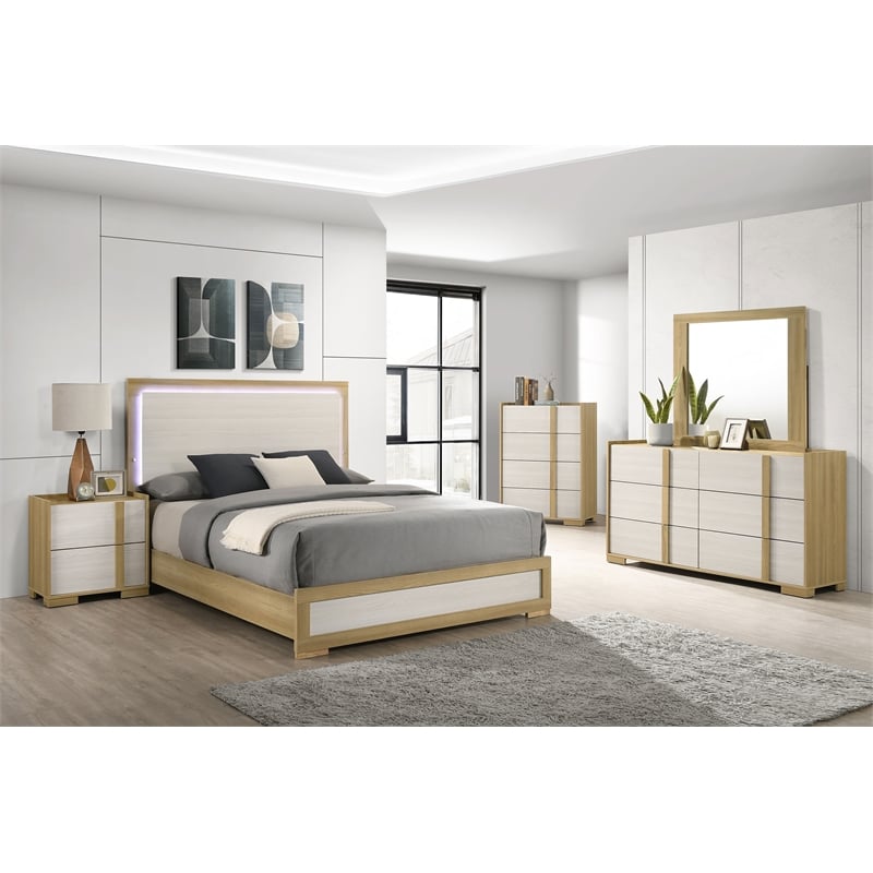 Pemberly Row 6-drawer Melamine Dresser and Mirror Set in Natural