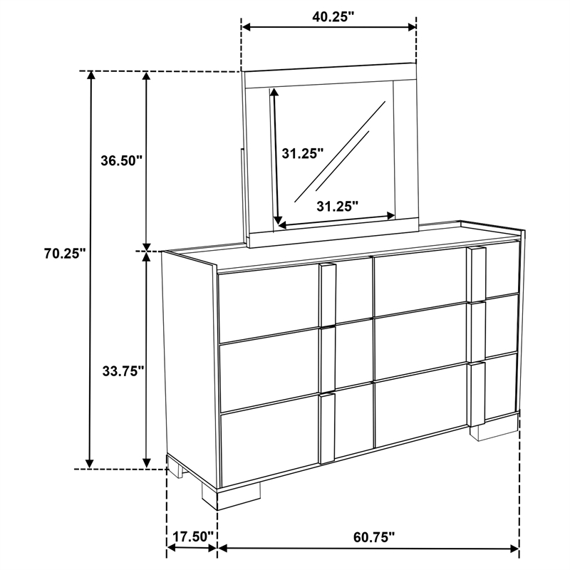 Pemberly Row 6-drawer Melamine Dresser and Mirror Set in Natural