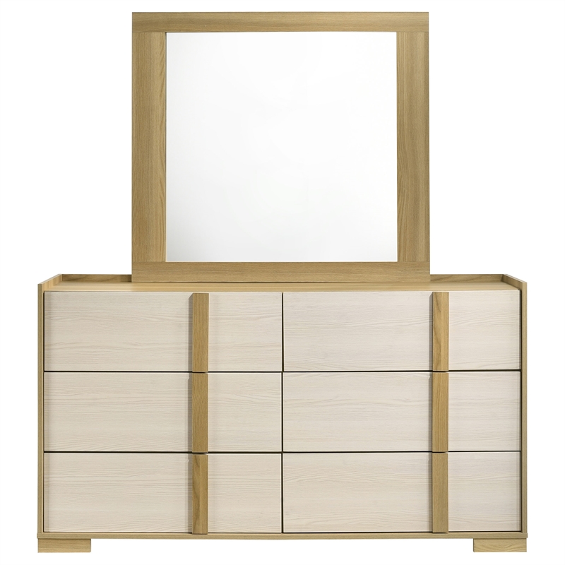 Pemberly Row 6-drawer Melamine Dresser and Mirror Set in Natural