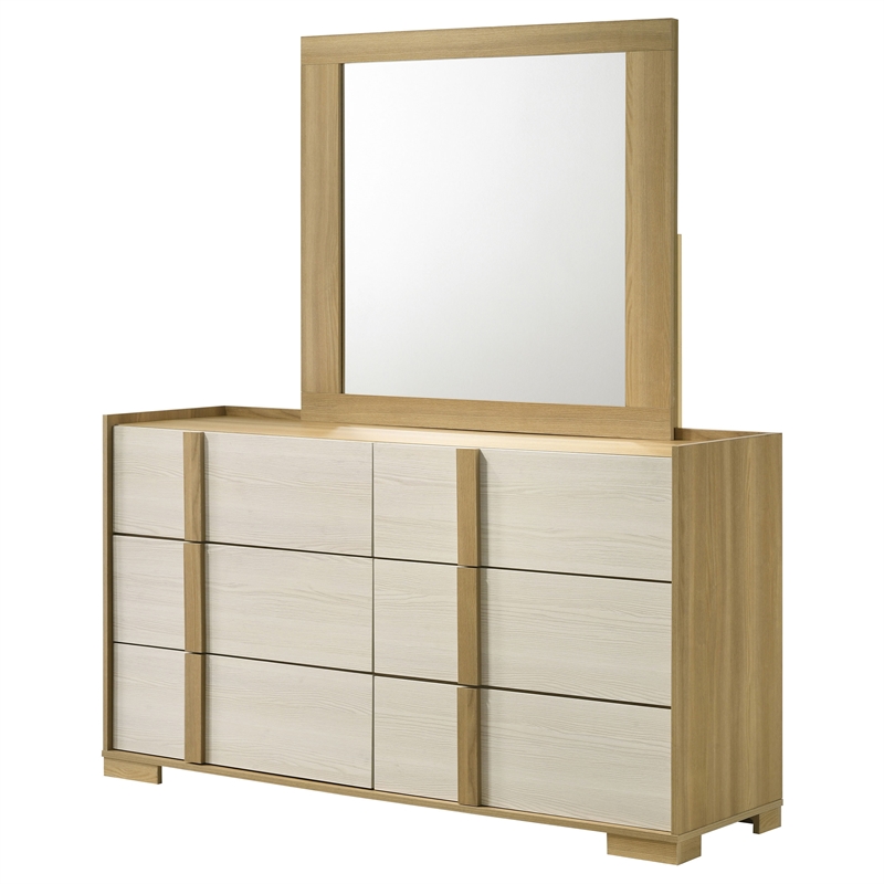 Pemberly Row 6-drawer Melamine Dresser and Mirror Set in Natural