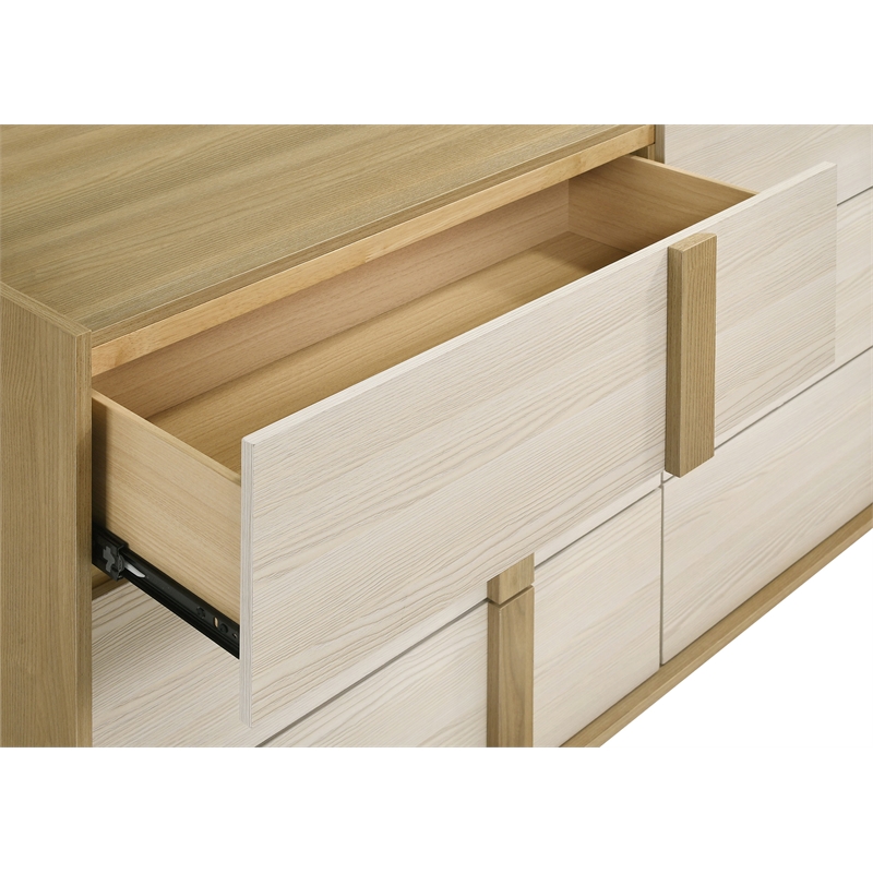 Pemberly Row 6-drawer Melamine Dresser and Mirror Set in Natural