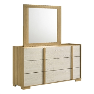 Pemberly Row 6-drawer Melamine Dresser and Mirror Set in Natural