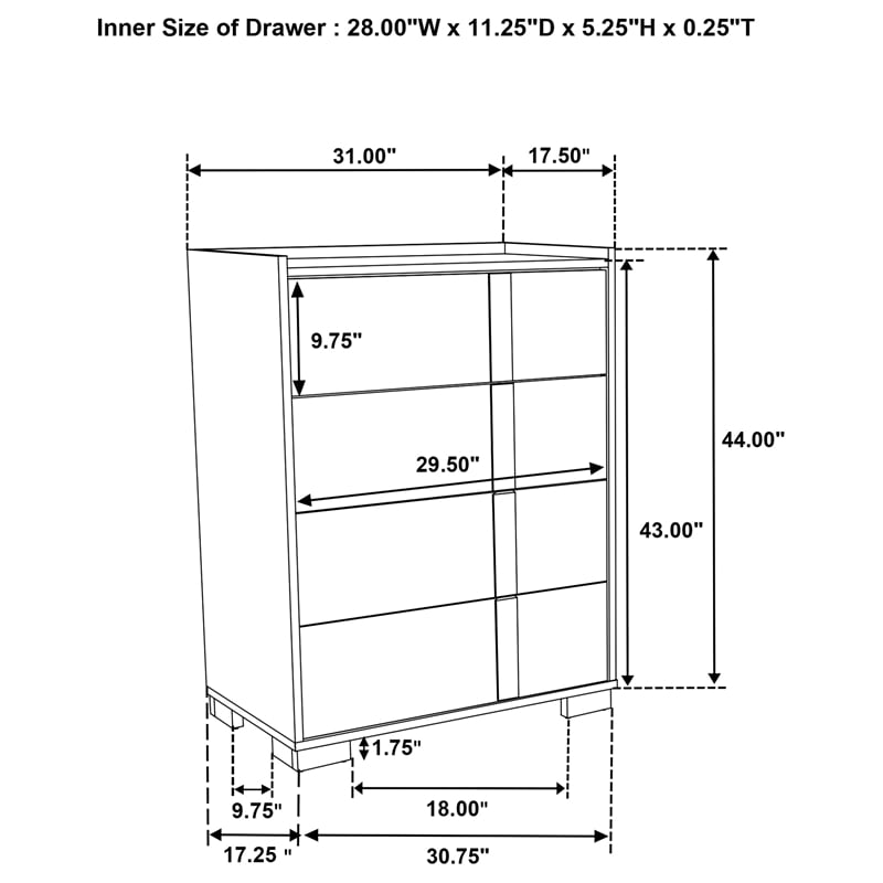 Pemberly Row 4-drawer Chest of Drawers with Metal Glides in Natural