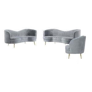 Pemberly Row 3-piece Upholstered Channel Tufted Sofa Set in Grey
