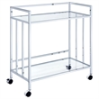 Pemberly Row 2-tier Rectangular Glass Shelf Metal Bar Cart in Chrome