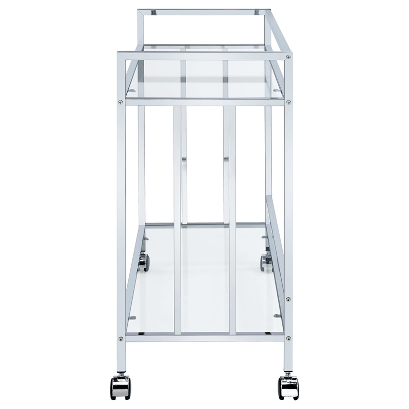 Pemberly Row 2-tier Rectangular Glass Shelf Metal Bar Cart in Chrome