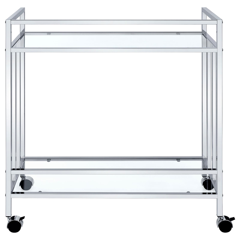 Pemberly Row 2-tier Rectangular Glass Shelf Metal Bar Cart in Chrome
