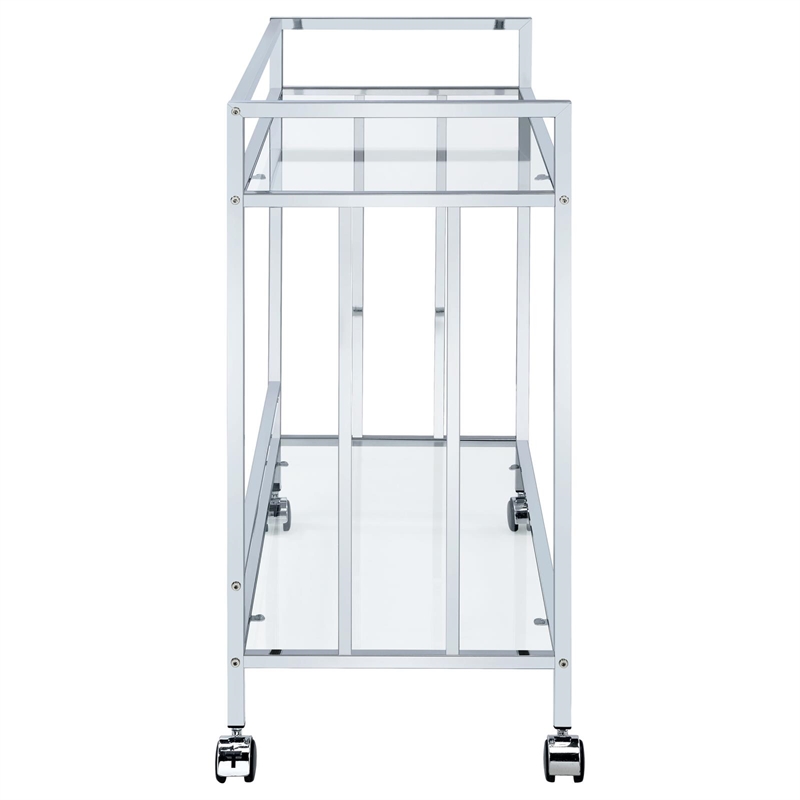 Pemberly Row 2-tier Rectangular Glass Shelf Metal Bar Cart in Chrome