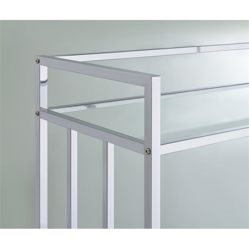 Pemberly Row 2-tier Rectangular Glass Shelf Metal Bar Cart in Chrome
