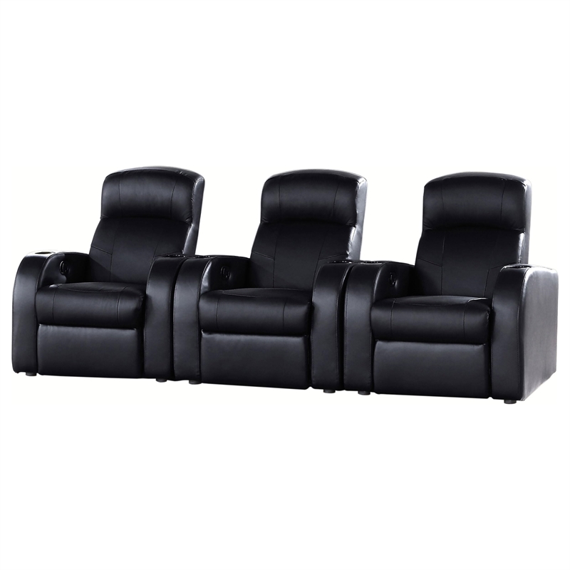 Pemberly Row 3-piece Leather Home Theater Seating Set with 3 Recliners