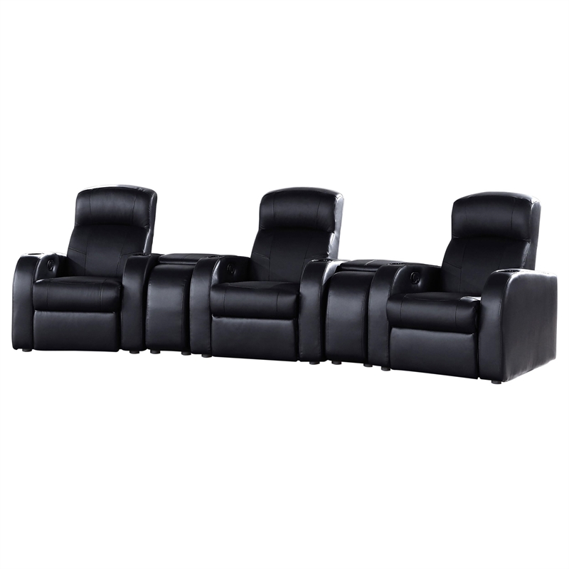 Pemberly Row 5-piece Leather Home Theater Seating Set with 2 Consoles