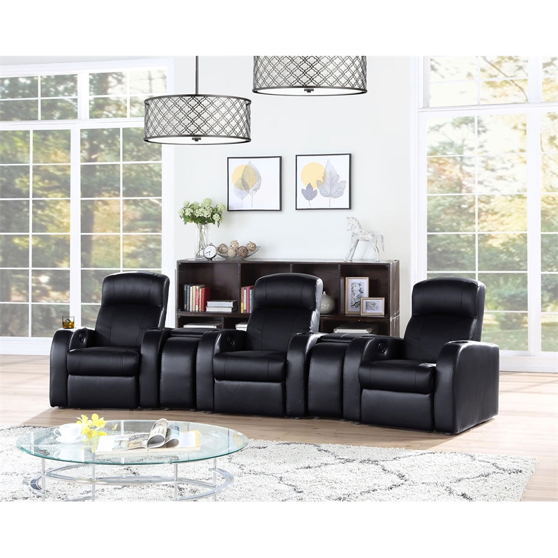 Pemberly Row 5-piece Leather Home Theater Seating Set with 2 Consoles