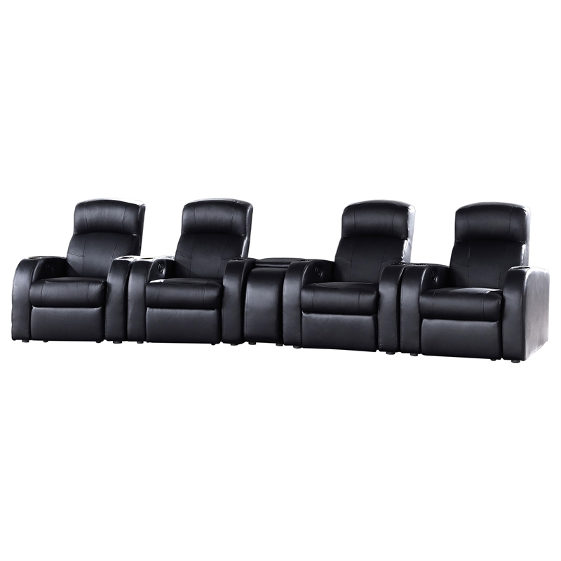 Pemberly Row 5-piece Leather Home Theater Seating Set with 1 Console