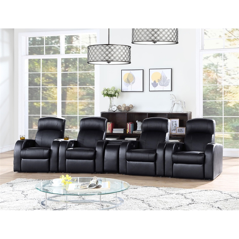 Pemberly Row 5-piece Leather Home Theater Seating Set with 1 Console