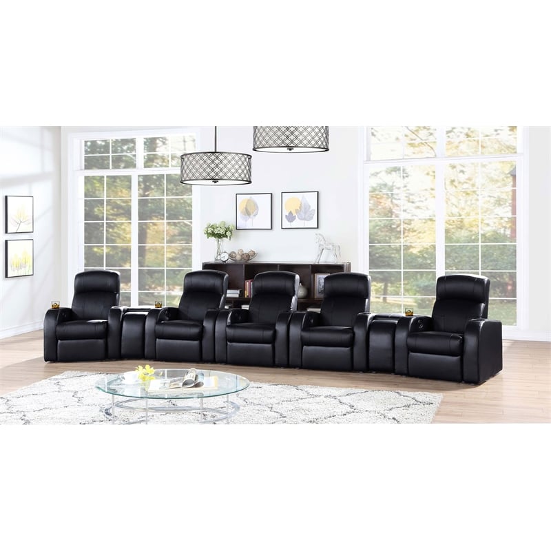 Pemberly Row 7-piece Leather Home Theater Seating Set with 2 Consoles