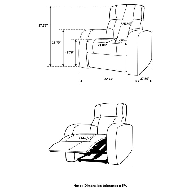 Pemberly Row Upholstered Top Grain Leather Track Arm Recliner in Black