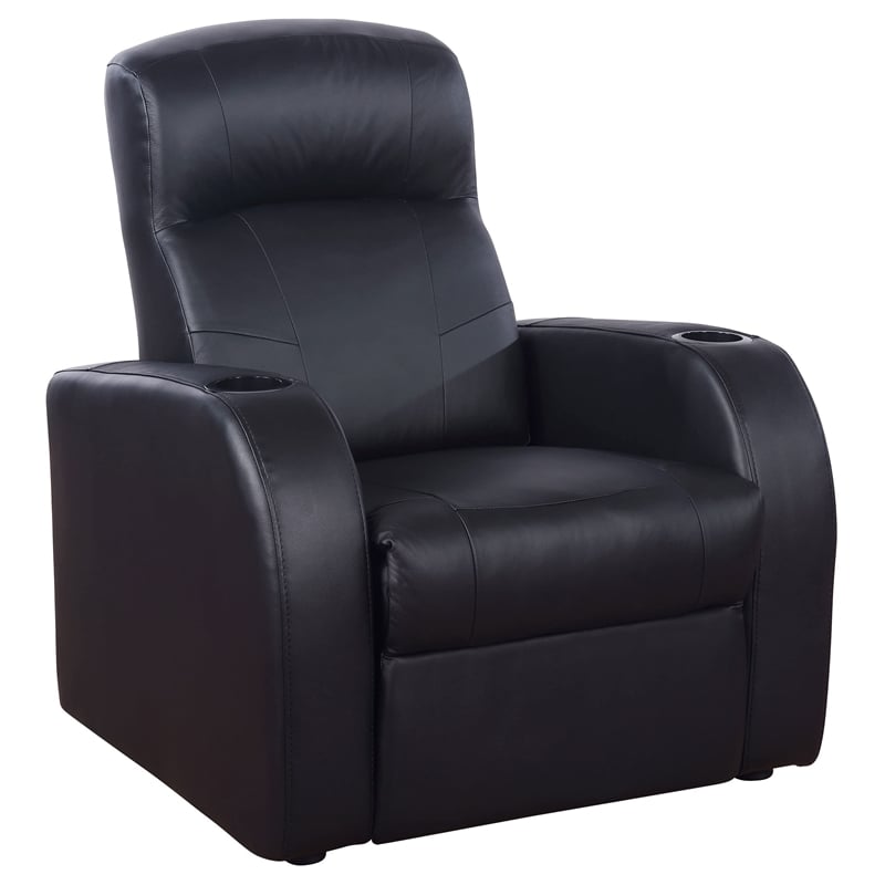 Pemberly Row Upholstered Top Grain Leather Track Arm Recliner in Black