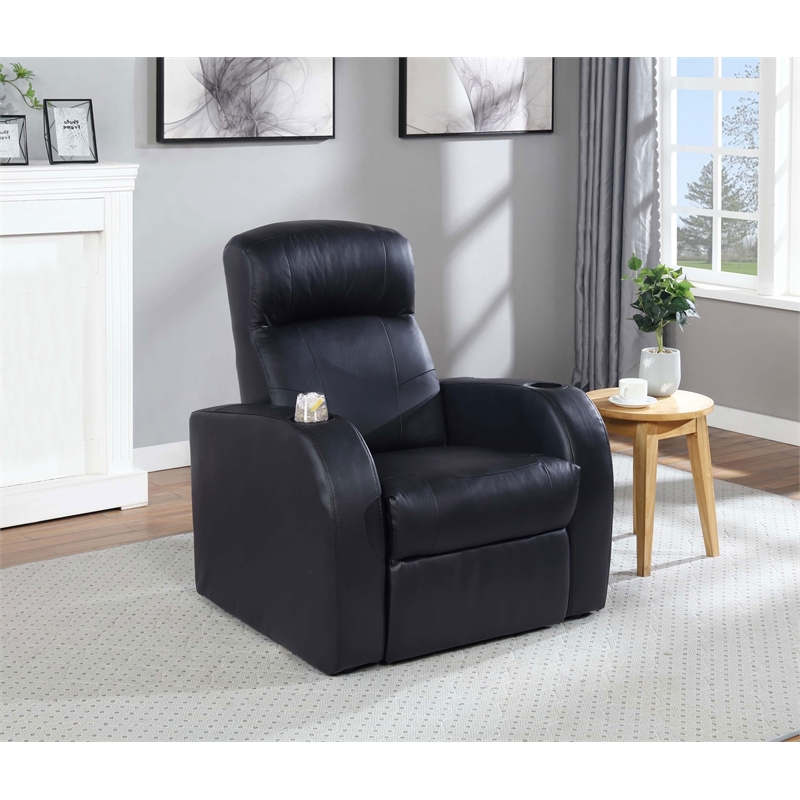 Pemberly Row Upholstered Top Grain Leather Track Arm Recliner in Black