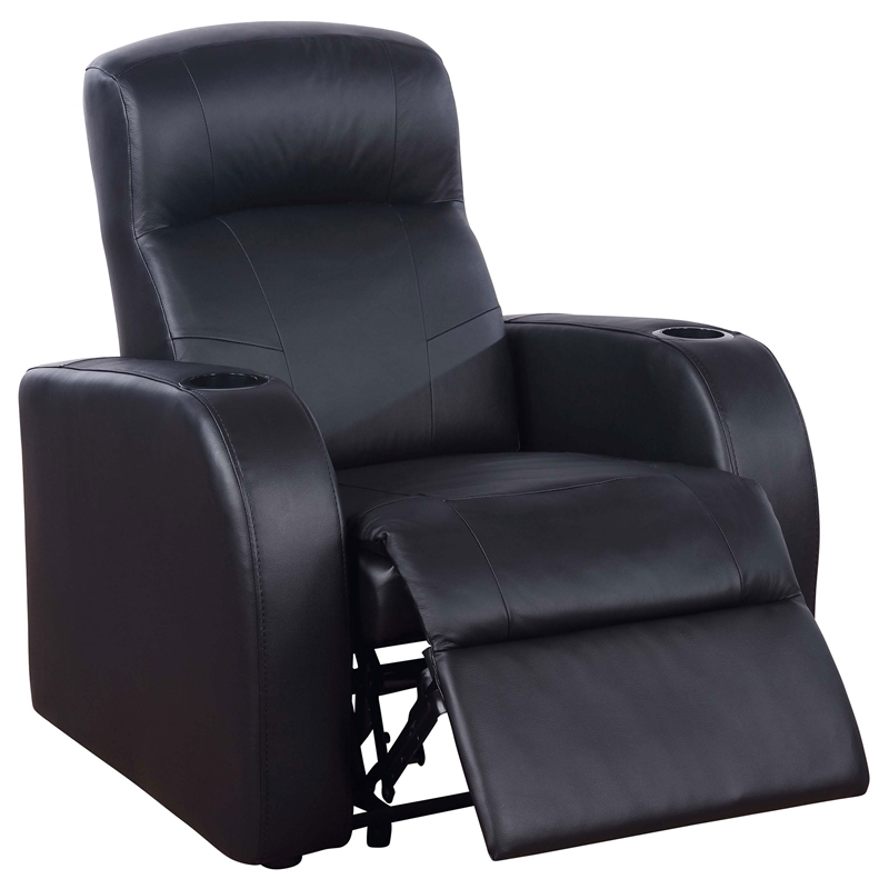 Pemberly Row Upholstered Top Grain Leather Track Arm Recliner in Black