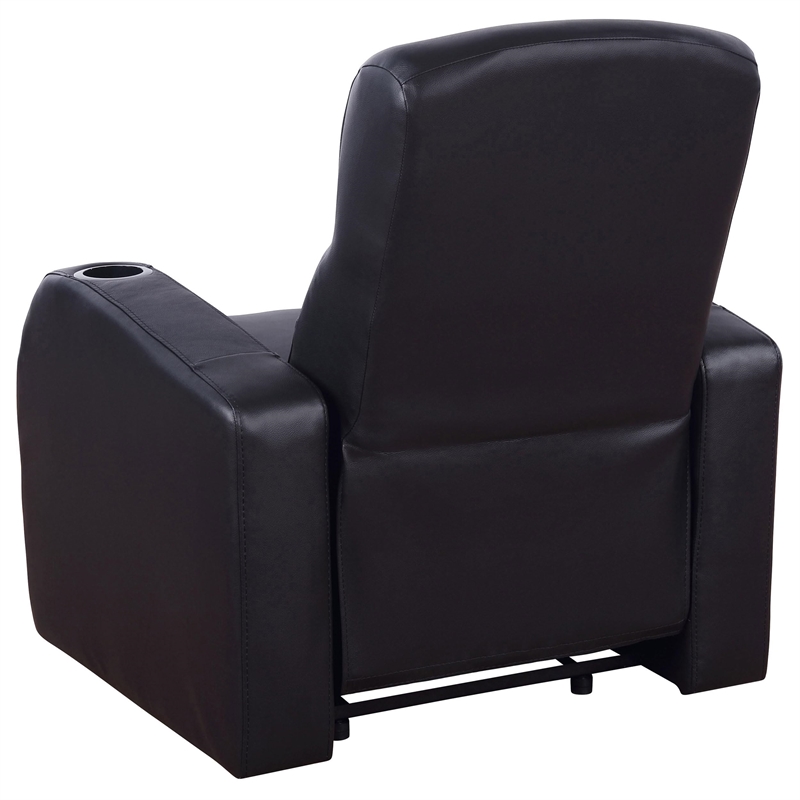 Pemberly Row Upholstered Top Grain Leather Track Arm Recliner in Black