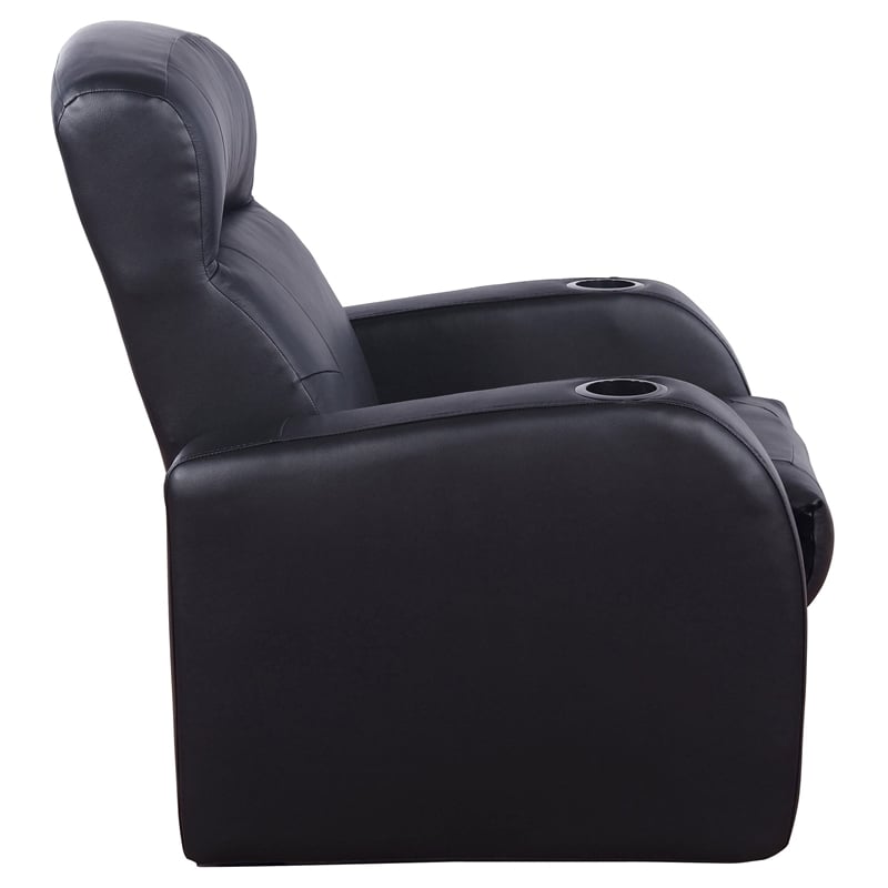 Pemberly Row Upholstered Top Grain Leather Track Arm Recliner in Black